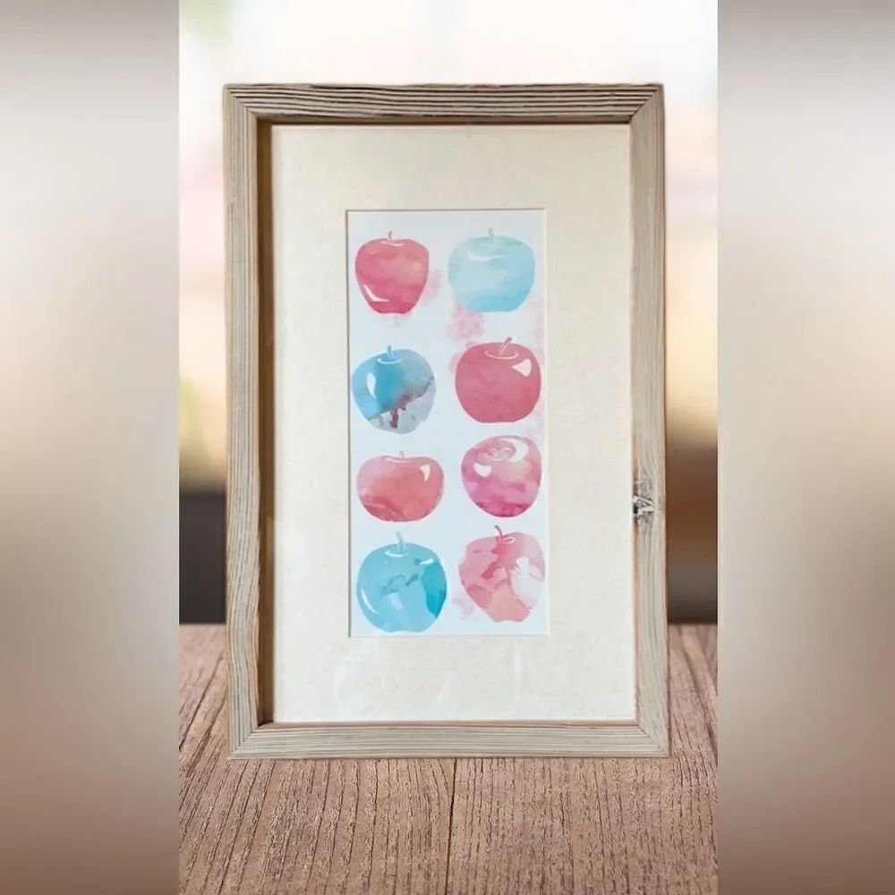 Multicolored Apple Print Watercolor Medium Print is Framed and Matted